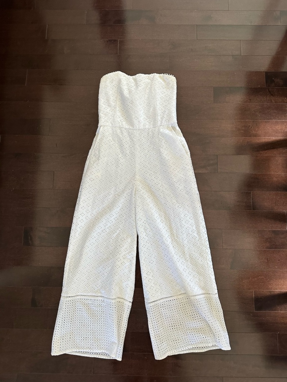 Club Monaco White Strapless Eyelet Wide-Leg Jumpsuit